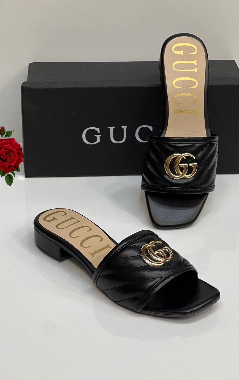 Guci Mini Block Heel Slippers for Women