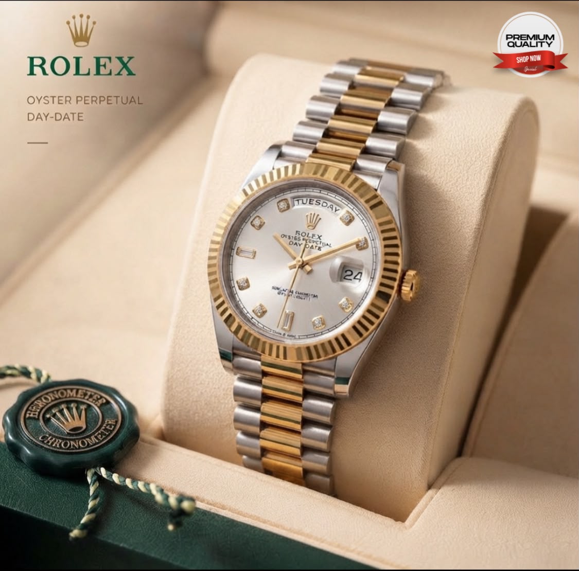Rolex Day & Date Diamond Cut Watch for Men