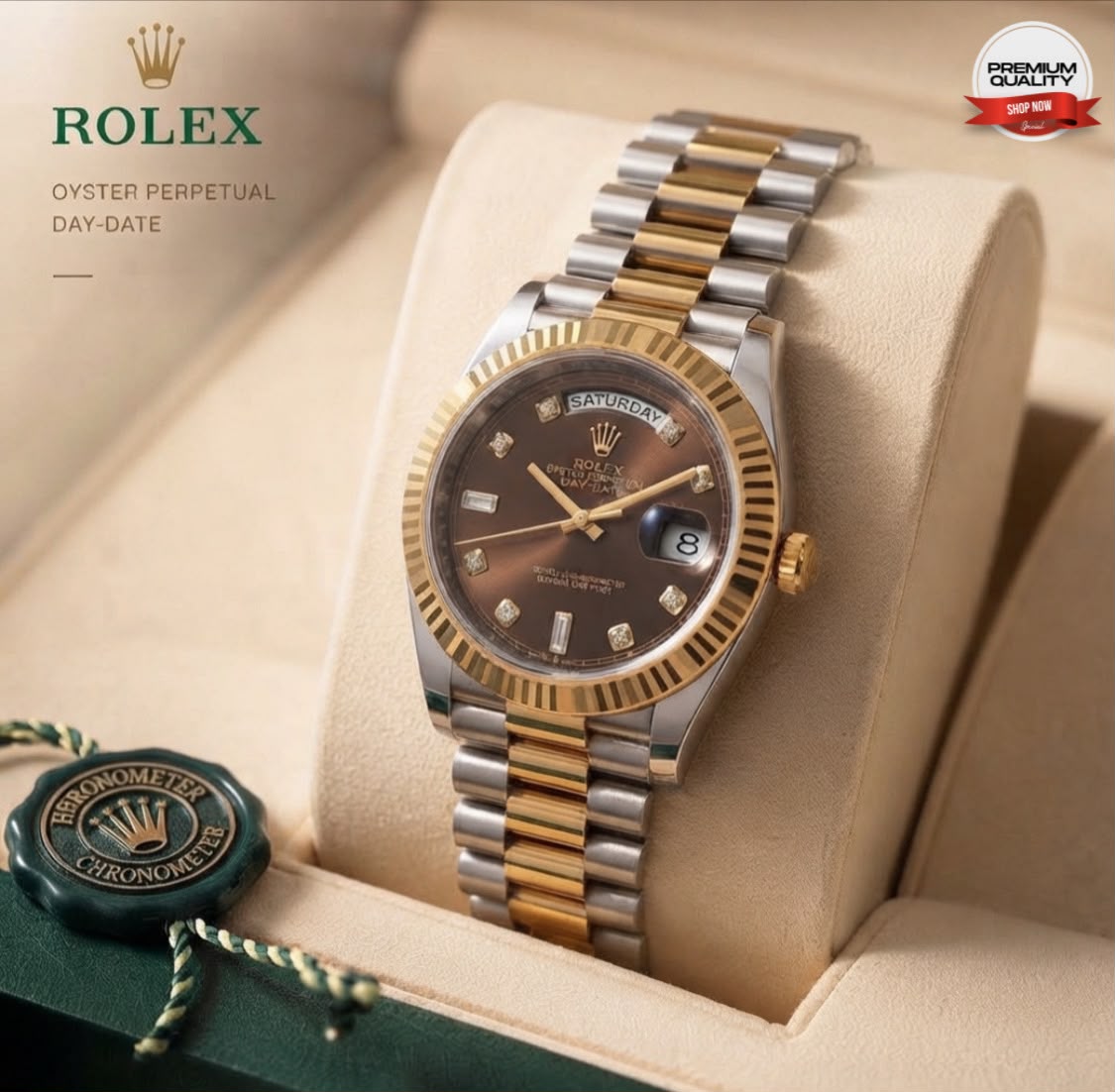 Rolex Day & Date Diamond Cut Watch for Men