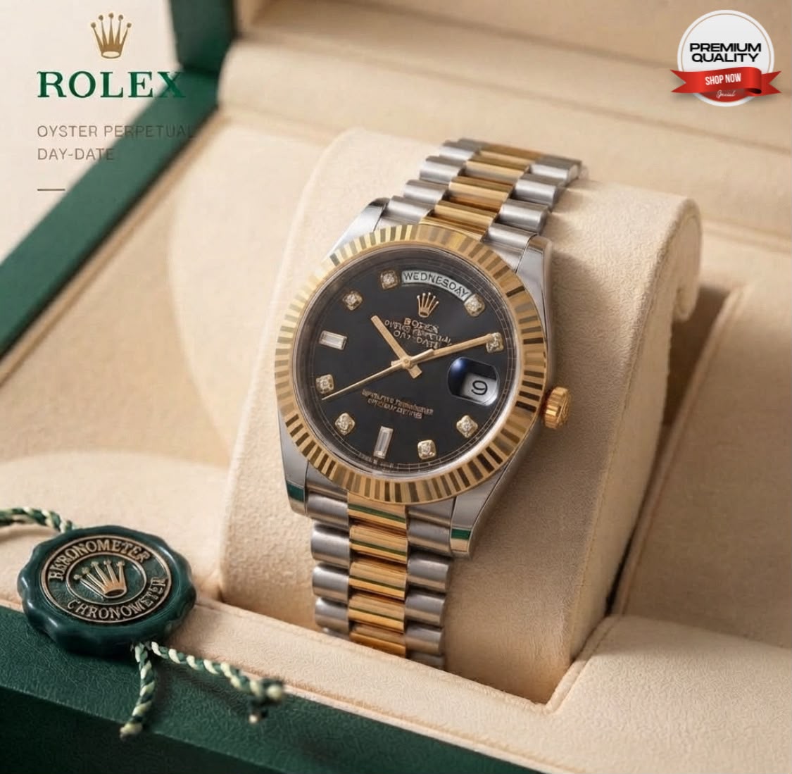 Rolex Day & Date Diamond Cut Watch for Men