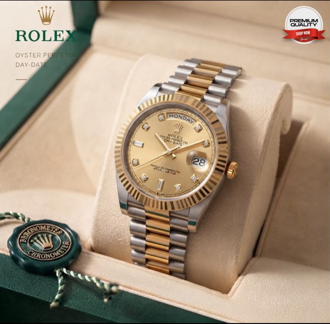 Rolex Day & Date Diamond Cut Watch for Men