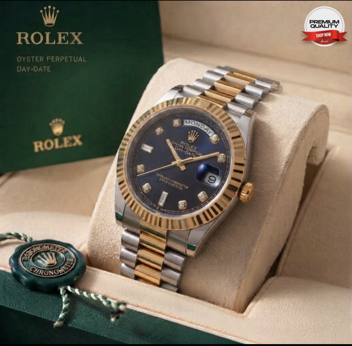 Rolex Day & Date Diamond Cut Watch for Men