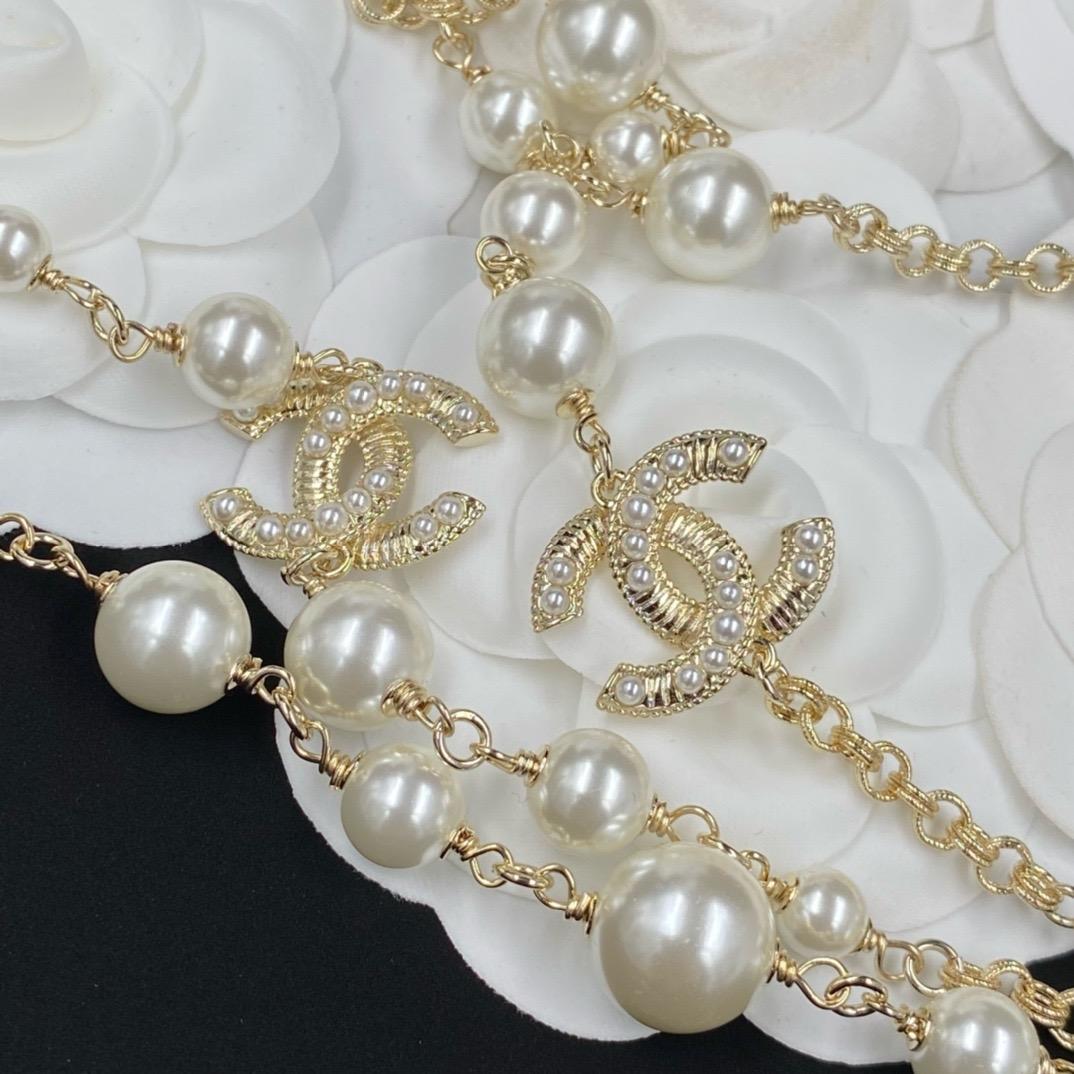 Chanel Crystal & Faux Pearl Long Station Emblem Necklace for Women