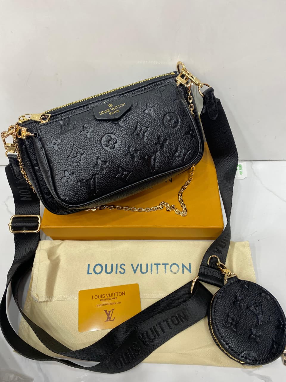 Louis Vuitton LV POUCH MONOGRAM EMBROIDERED POCHETTE BAG Black