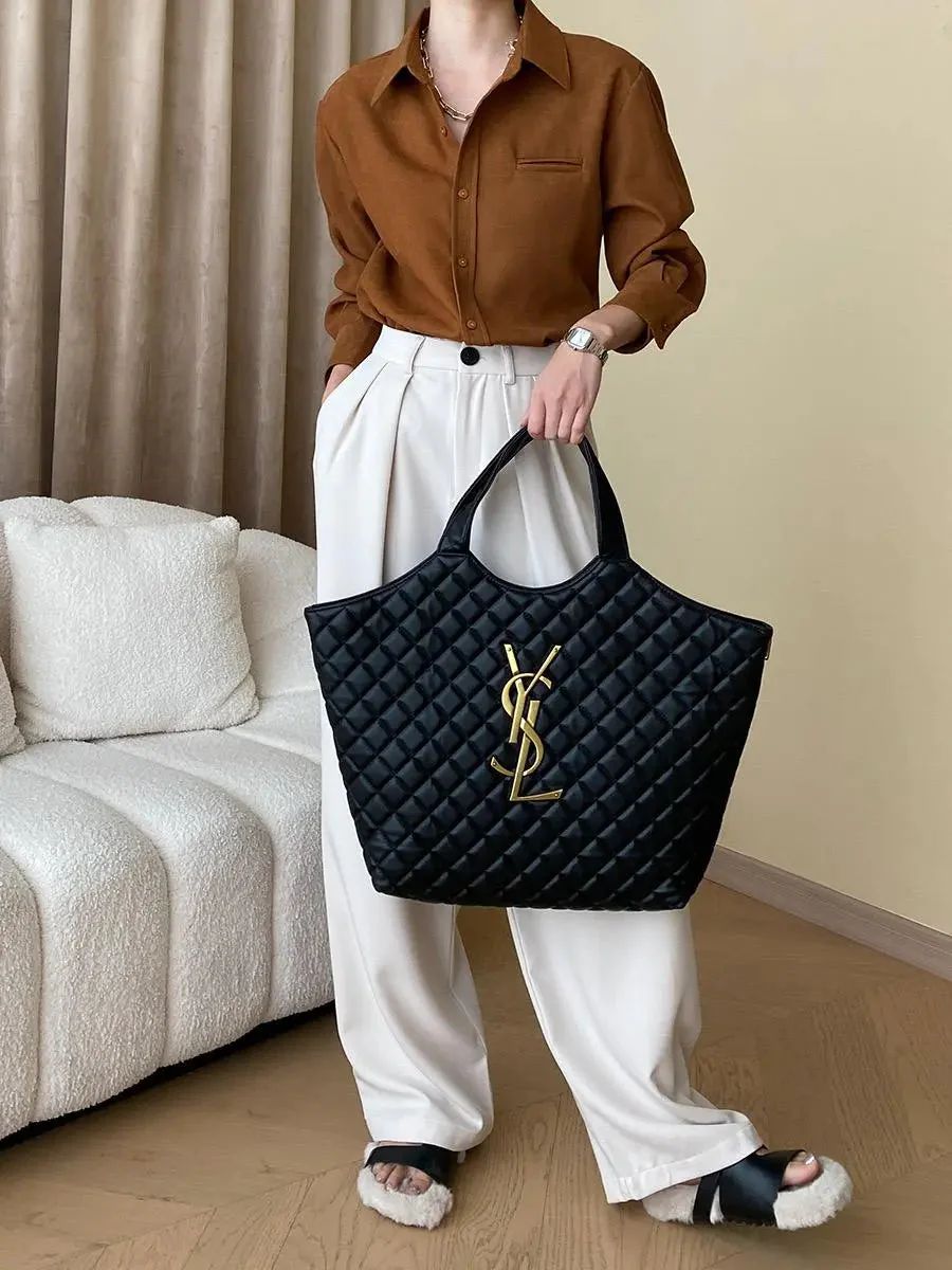 Famous Brand Y-S-L Y-ves Sa-int Lau-rent icare Black Quilted Maxi Big Size Tote bag for Women