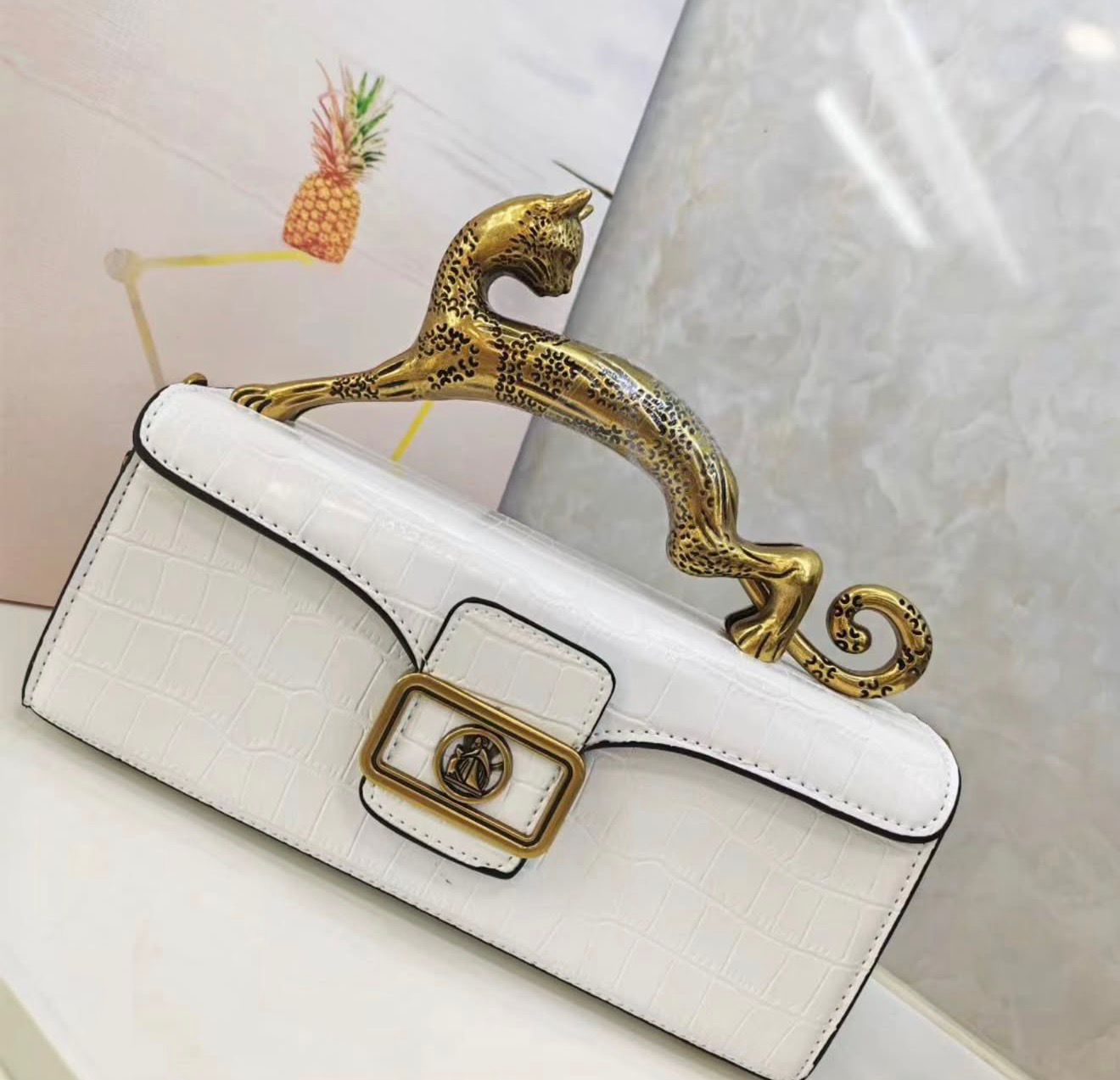 Lanvin Pencil Cat Leather Shoulder Bag for Women