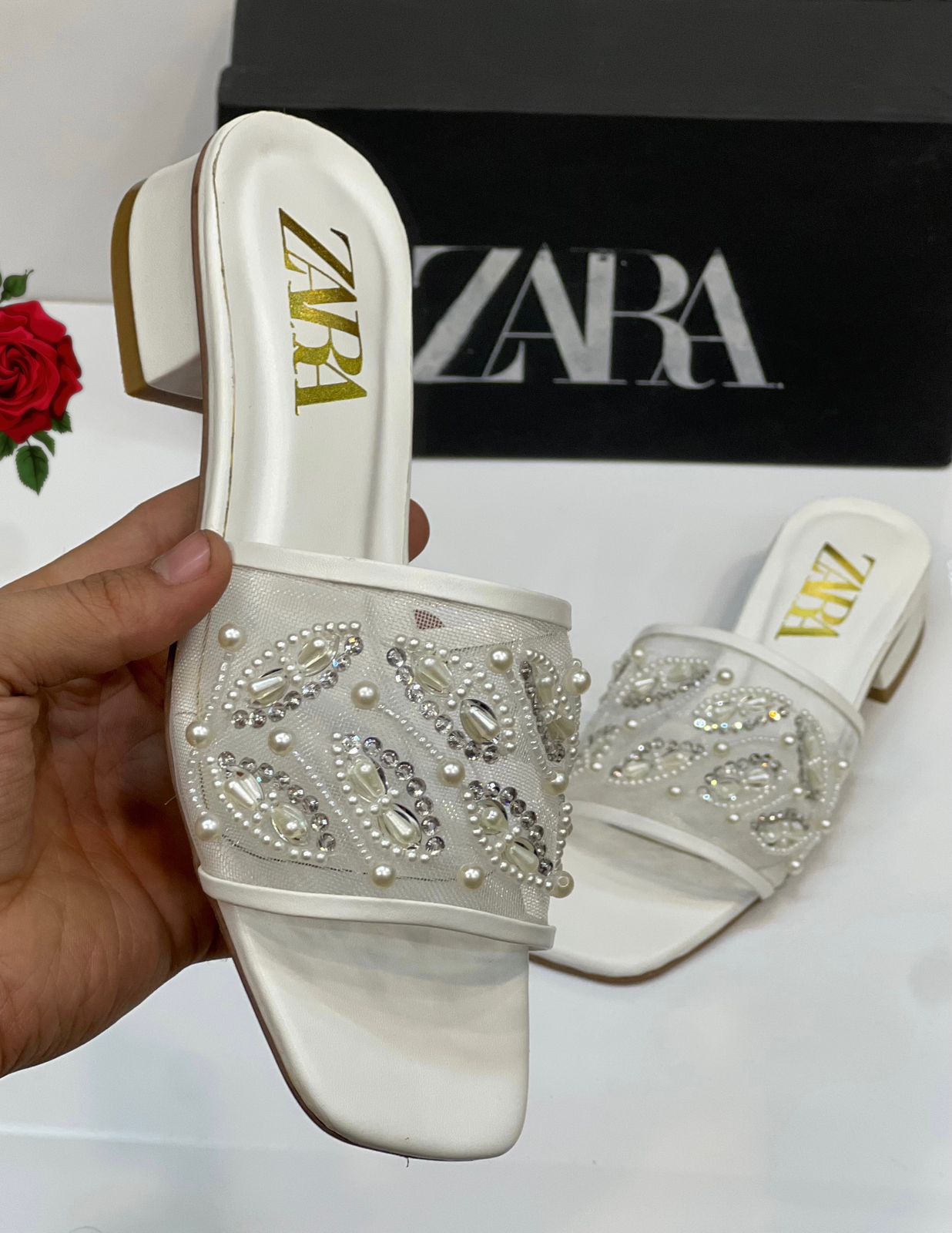 Za ra White Embroidery Heel for Women