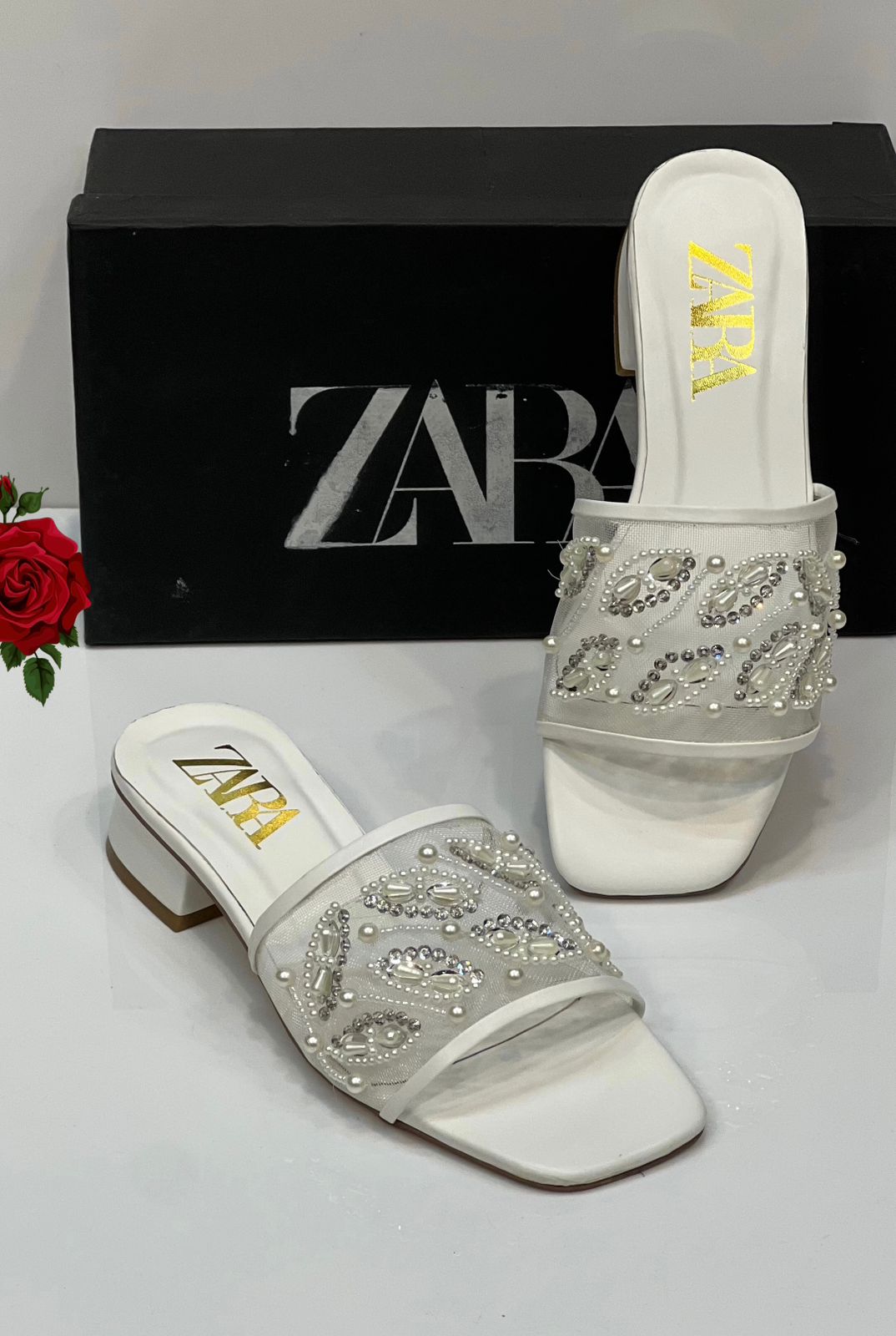 Za ra White Embroidery Heel for Women