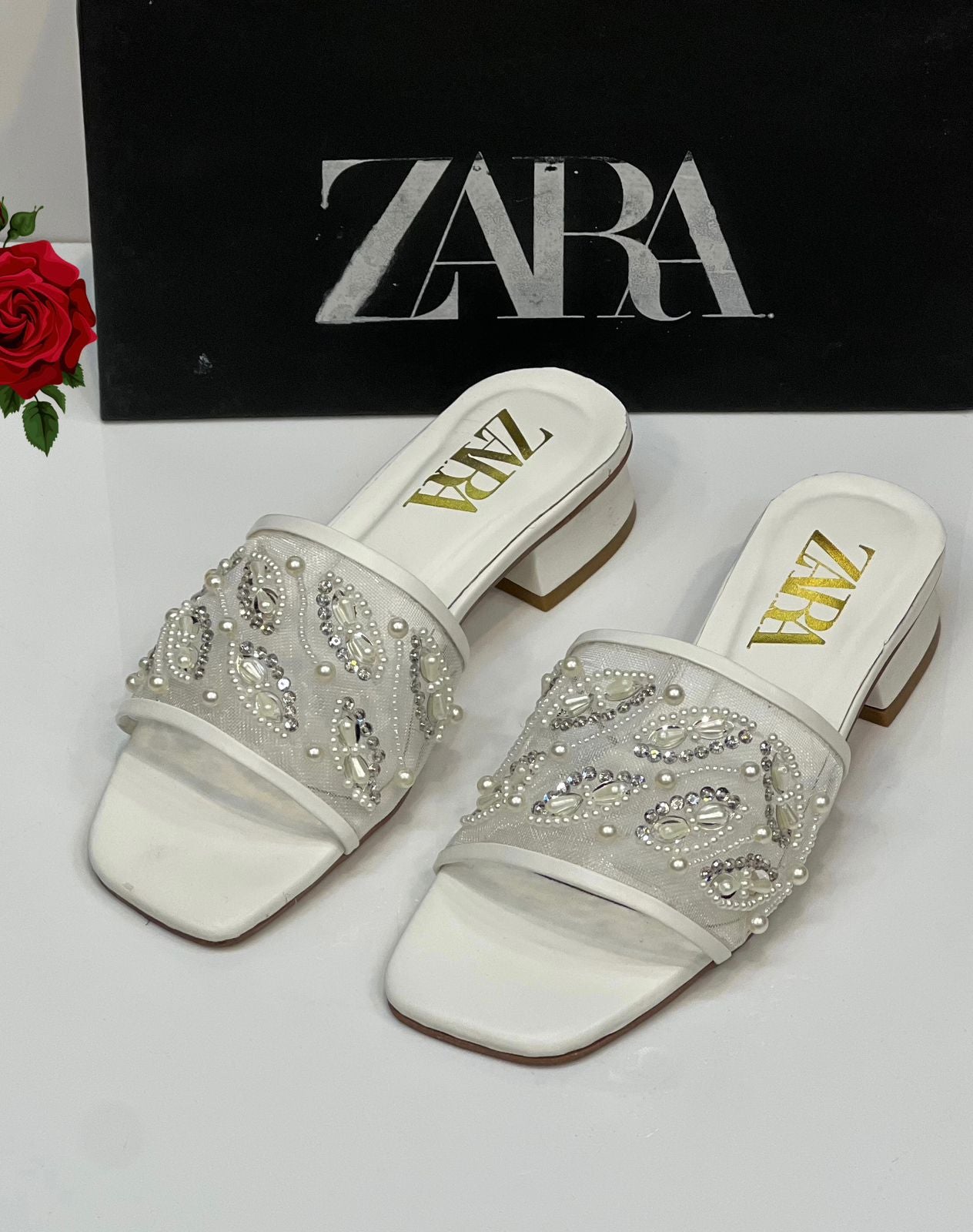Za ra White Embroidery Heel for Women