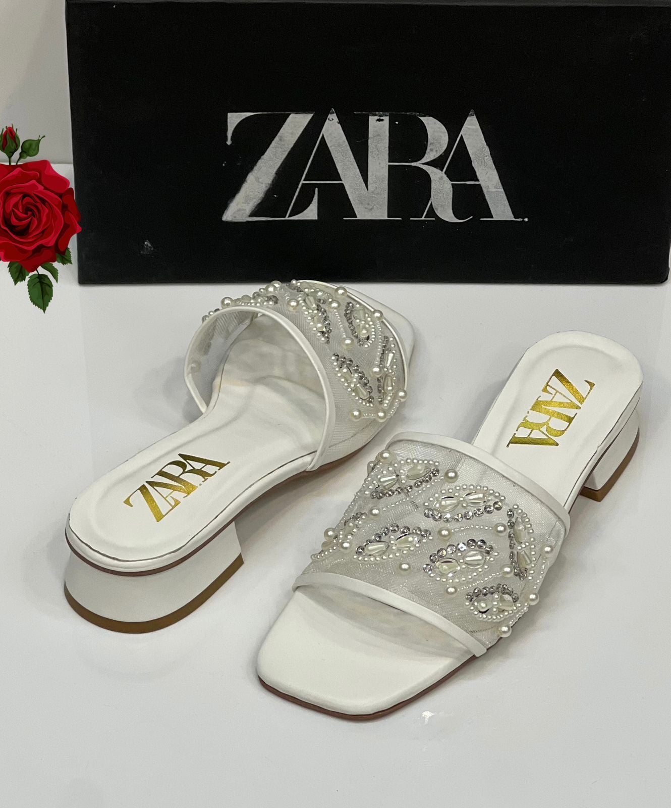 Za ra White Embroidery Heel for Women
