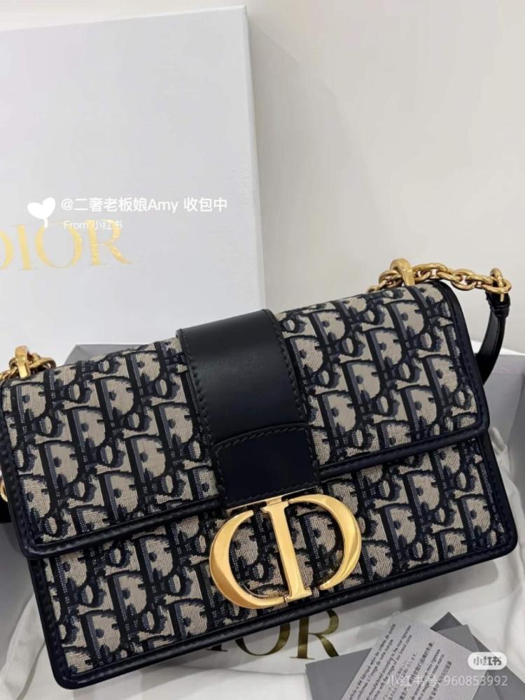 Christian Dior CD Montaigne Oblique Logo Chain Shoulder Bag Black