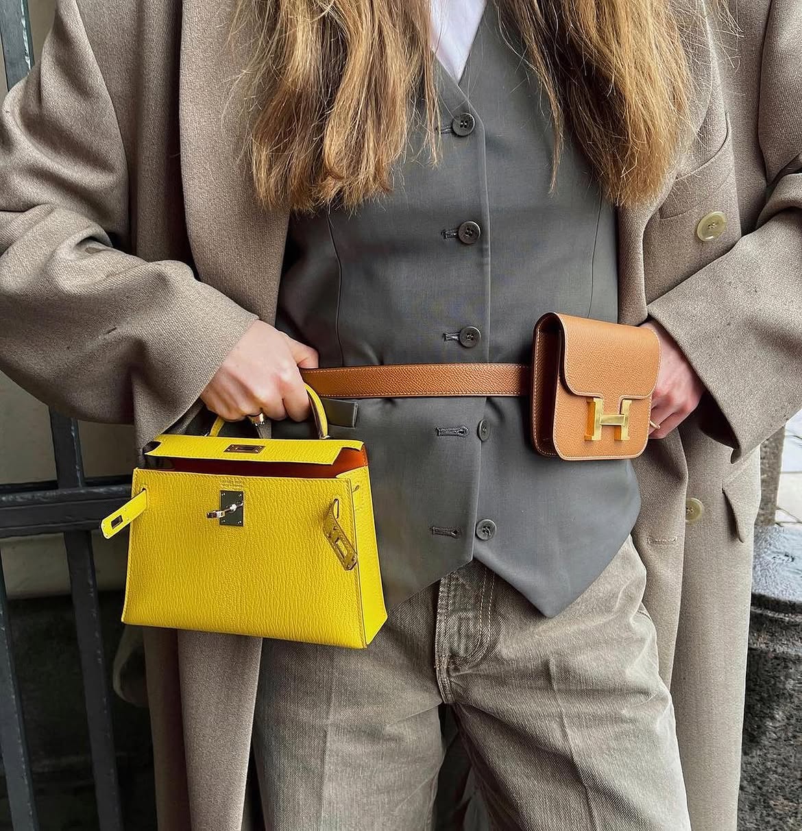 Hermes Constance Slim Wallet with Waist Belt and Crossbody Strap